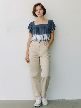 Chaser Blue and White Tie-Dye Square Neck Top, Sz Small NWT